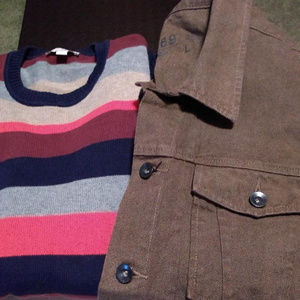 GAP Men's Brown Denim Jacket & Striped Sweater